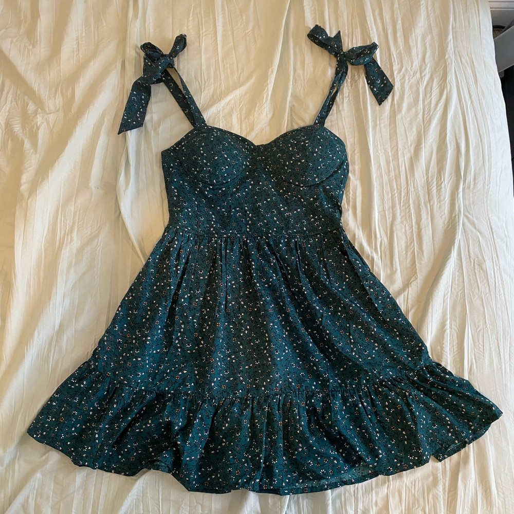 BOG Collective green floral bra cup mini dress - worn once - size medium